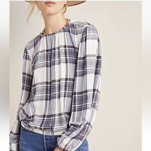 Cloth & Stone Anthropology Pupple and White Plaid Blouse Sz SP